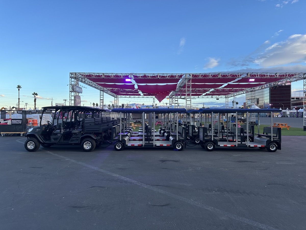 FlexTram tram at stadium venue for FIFA World Cup 2026 onsite mobility
