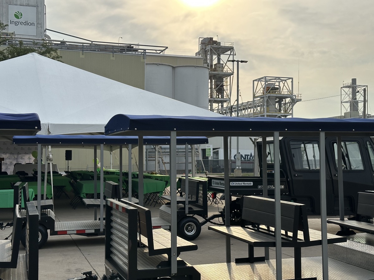 FlexTram tram at Ingredion industrial facility for worker transport