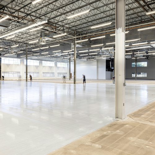 Newly completed industrial facility interior the day before a grand opening